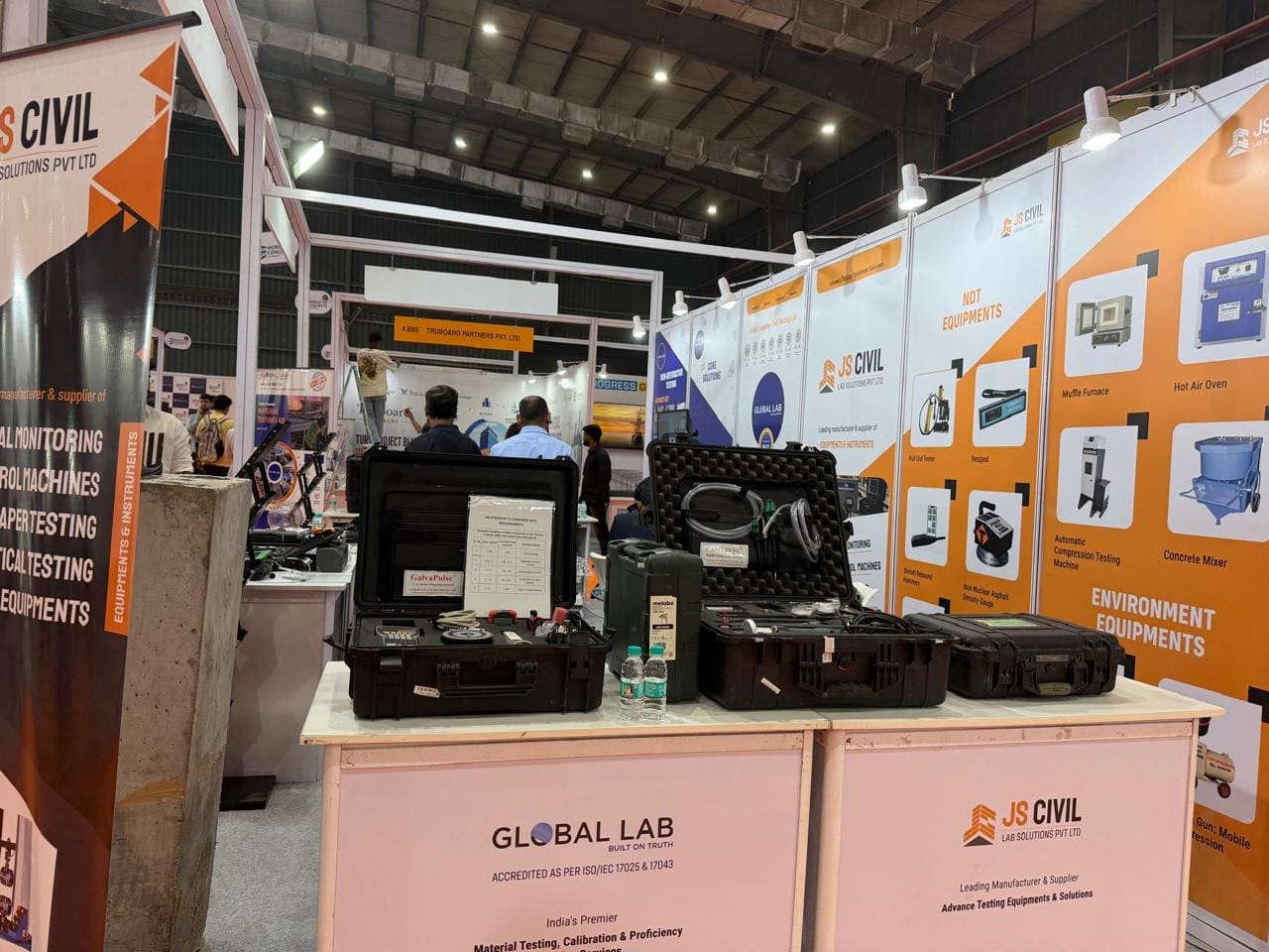 Global Lab Material Testing team at World of Concrete India 2026 — Hall 4 Booth B83, Bombay Exhibition Centre Mumbai