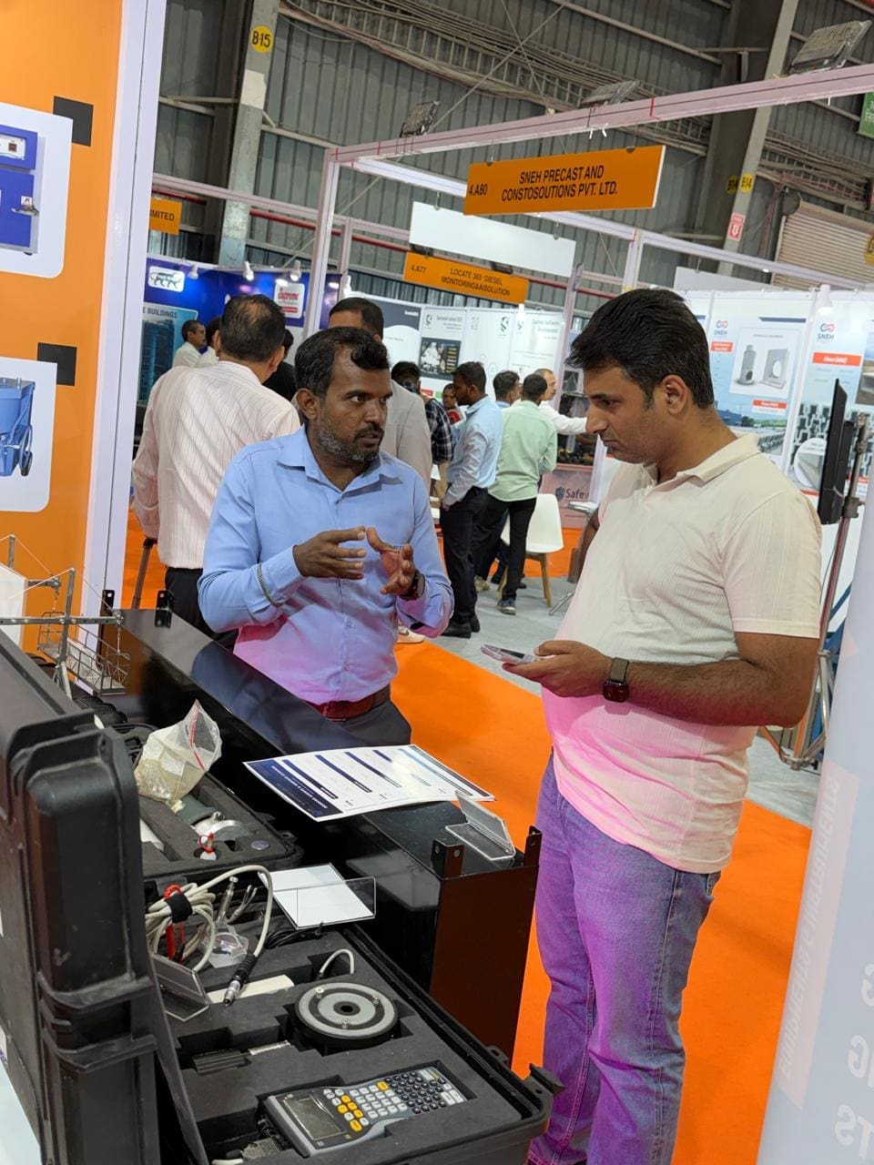 NDT testing equipment display at Global Lab booth — World of Concrete India 2026 Mumbai